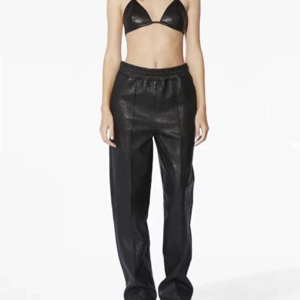 NEW RTA Black Leather Track Pants Wide hem